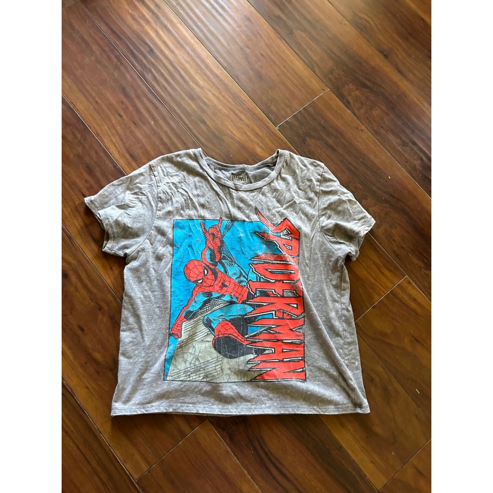 Spiderman crop top gray tshrth with graphic image, Size XL